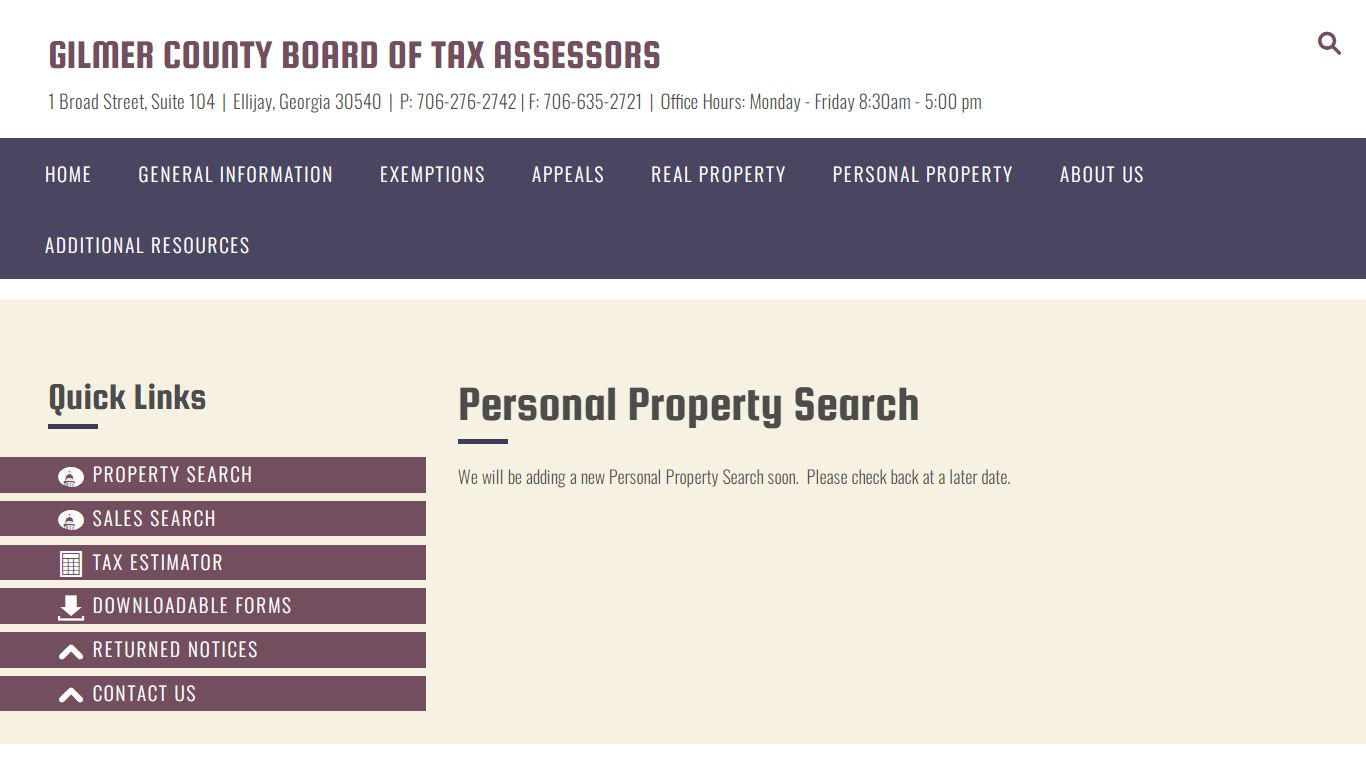 Personal Property Search – Gilmer County Board of Tax Assessors